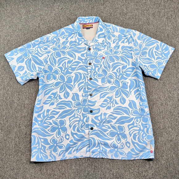 Quiksilver Vintage Hawaiian Boardriding Shirt XXL Blue Floral Surf Beach Retro — photo 3